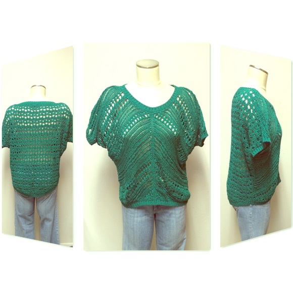 Green open knit short sleeve sweater - Express - Picture 1 of 3